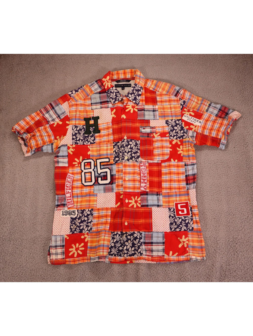 Tommy Hilfiger Button Shirt Men Large 85 Hawaiian Madras